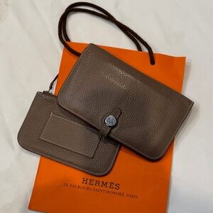 Authentic Hermès Brown Leather Wallet Set